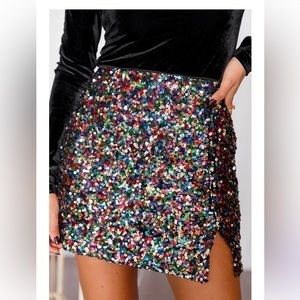 NWOT Pink Lily Multicolored Sequin Mini Skirt Size Small